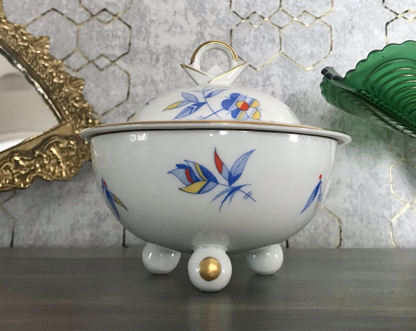 Antik Art Déco Porzellan Dose Deckeldose Schatulle Bonboniere Ullersricht Weiden