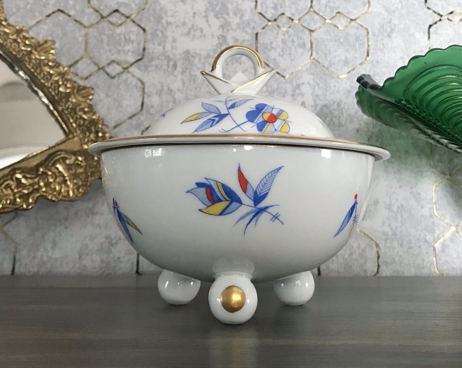 Antik Art Déco Porzellan Dose Deckeldose Schatulle Bonboniere Ullersricht Weiden