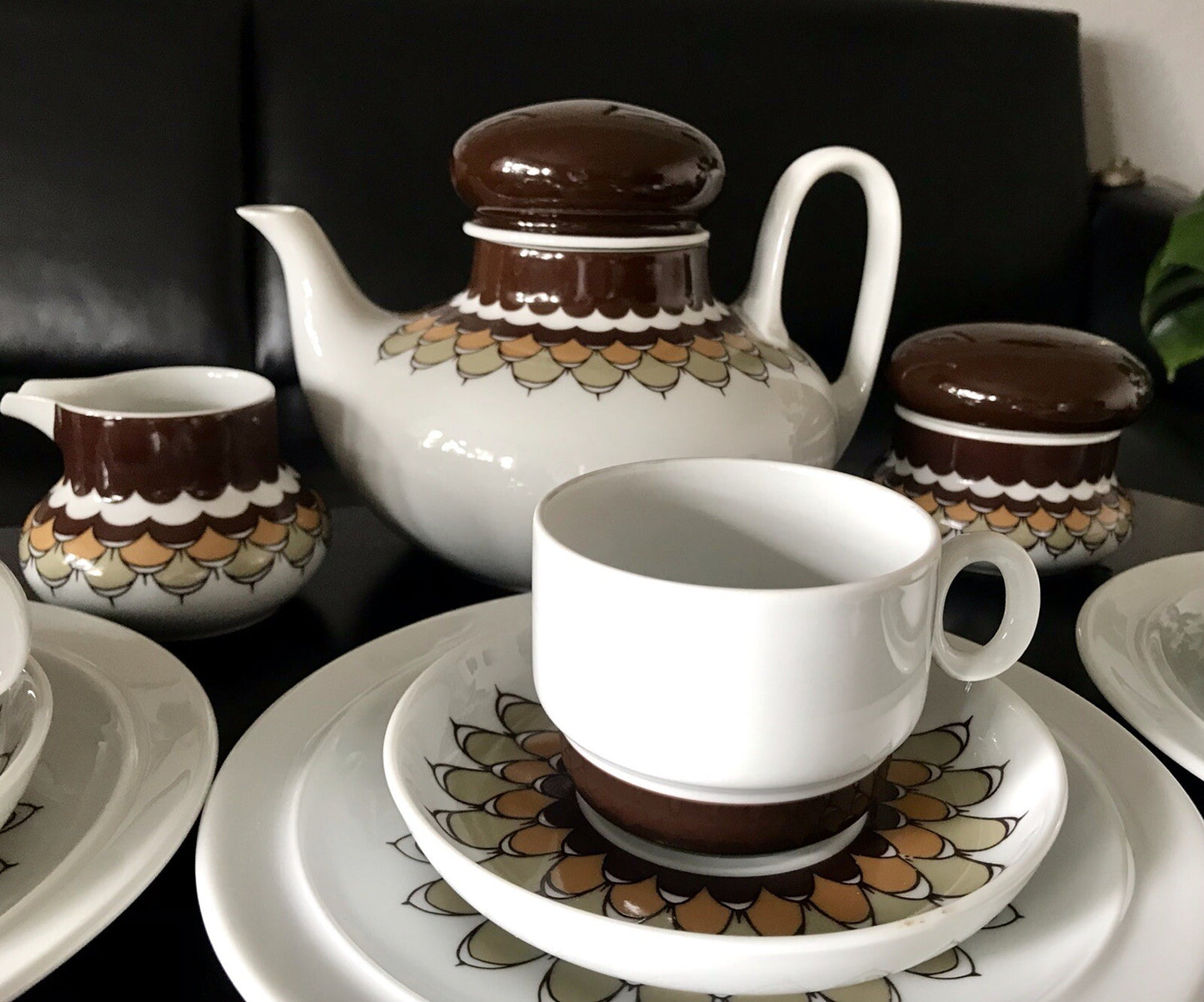 Alt Vintage 70er Thomas Porzellan Kaffeeservice weiß braun orange Wirkalla 6 P.