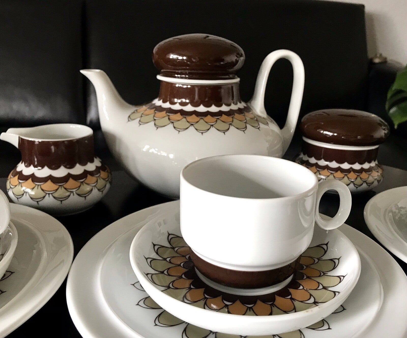 Alt Vintage 70er Thomas Porzellan Kaffeeservice weiß braun orange Wirkalla 6 P.