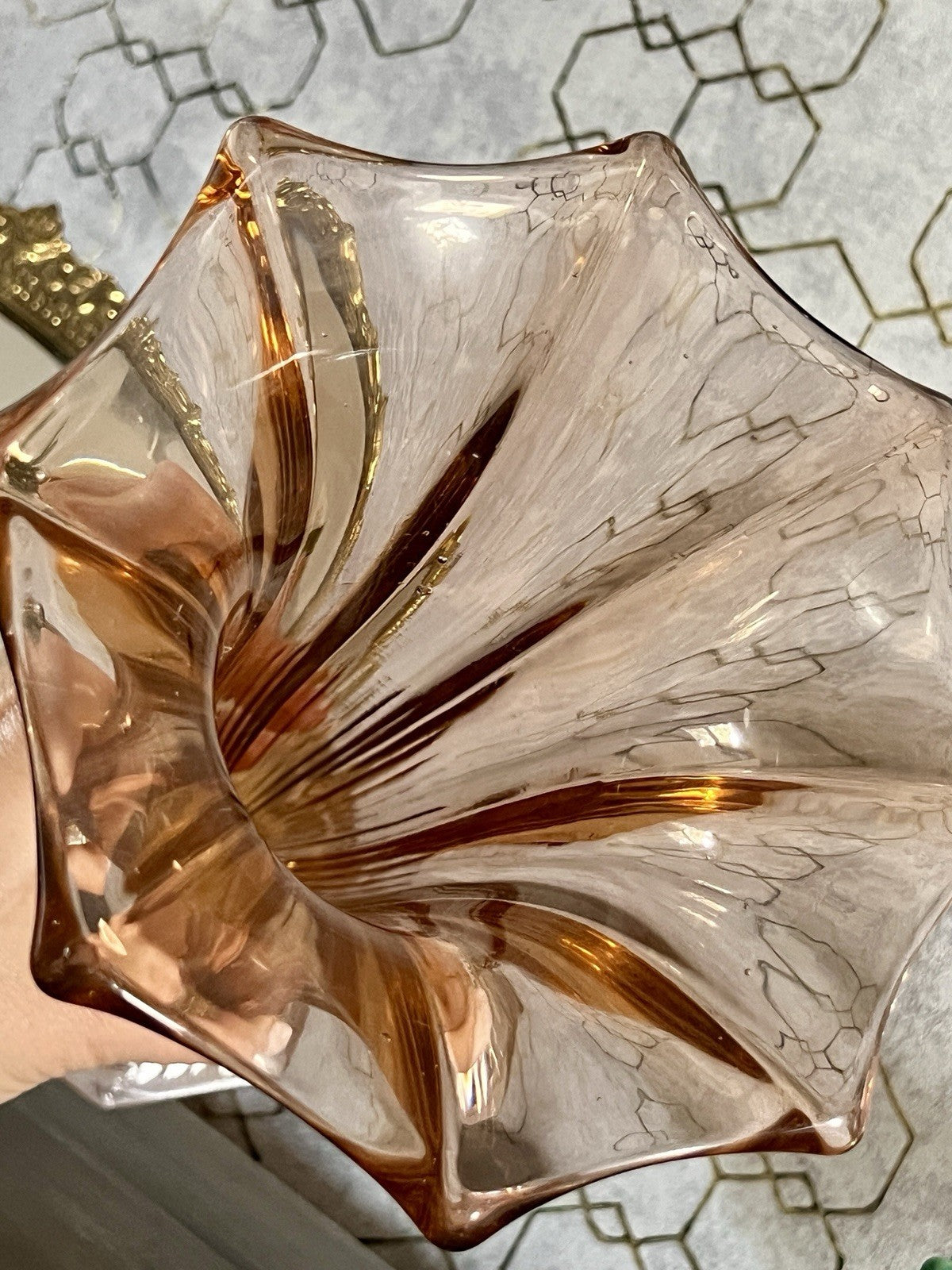 Antik Art Déco 1 GROẞ Vase Glasvase Pressglas Rosalin rosa  Glas