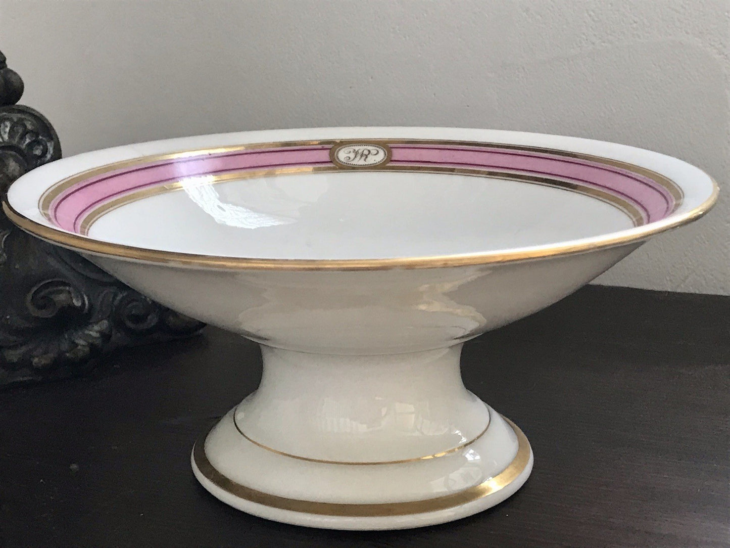 Antik Biedermeier Porzellan Fußschale Schale auf Fuß  ~1845 Ligatur Monogramm JR
