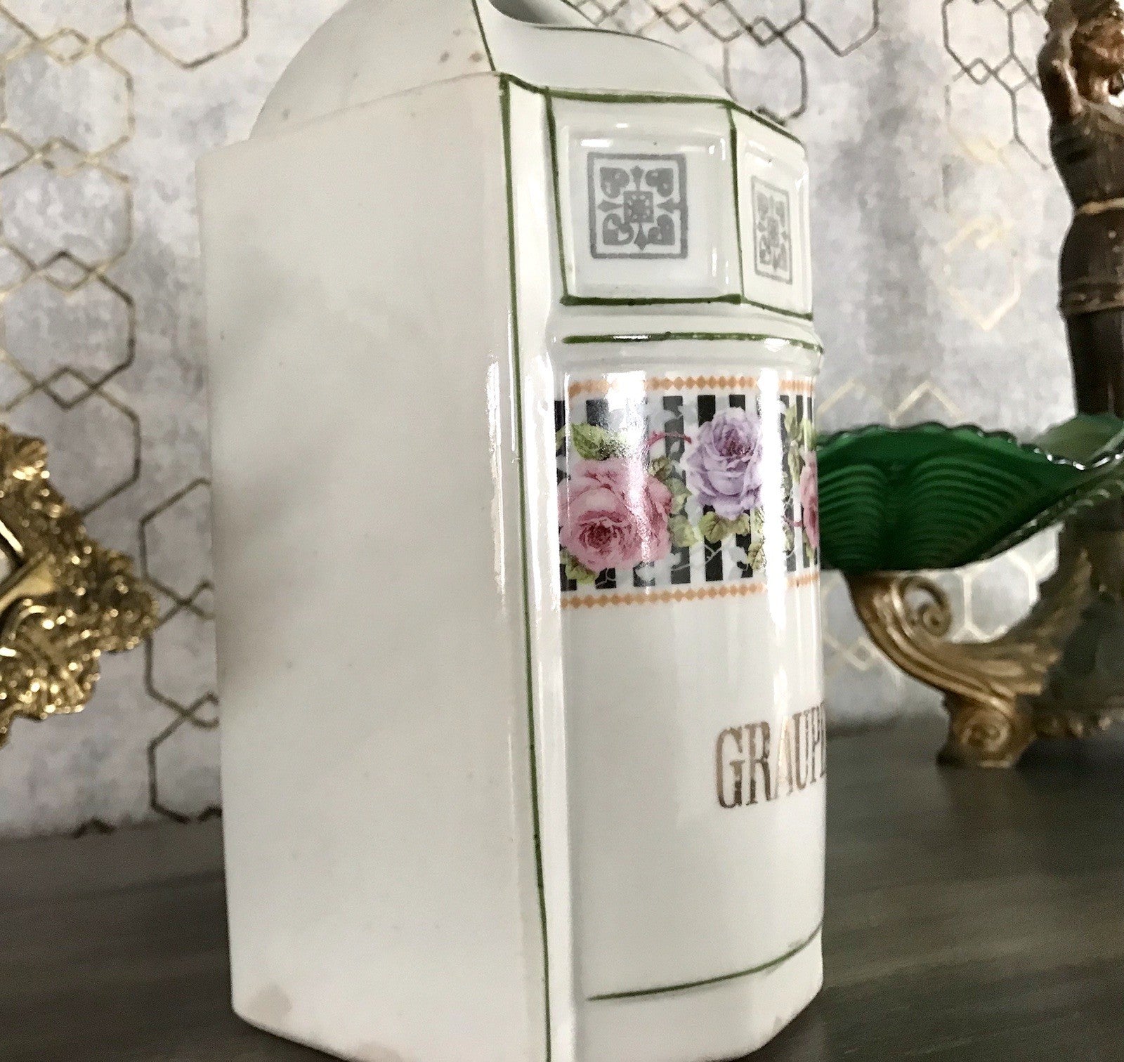 Antik Porzellan Dose Vorratsgefäß Vorratsdose Graupen Rosen Jugendstil Art Déco