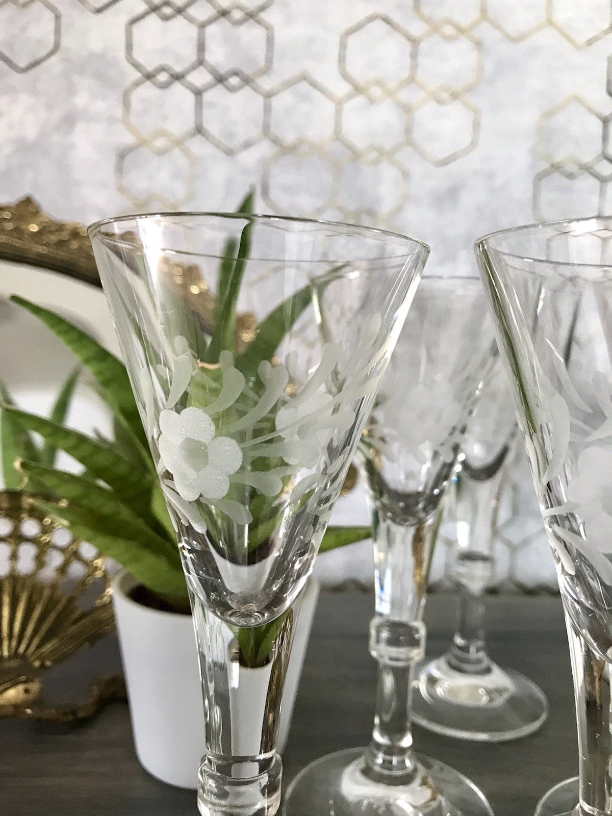 Antik Alt 6 Cherrygläser Gläser Kristallglas graviert