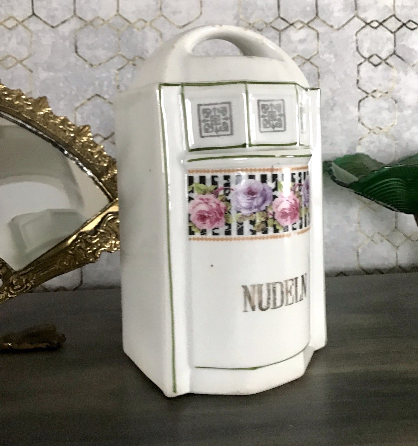 Antik Porzellan Dose Vorratsgefäß Vorratsdose Nudeln Rosen Jugendstil Art Déco