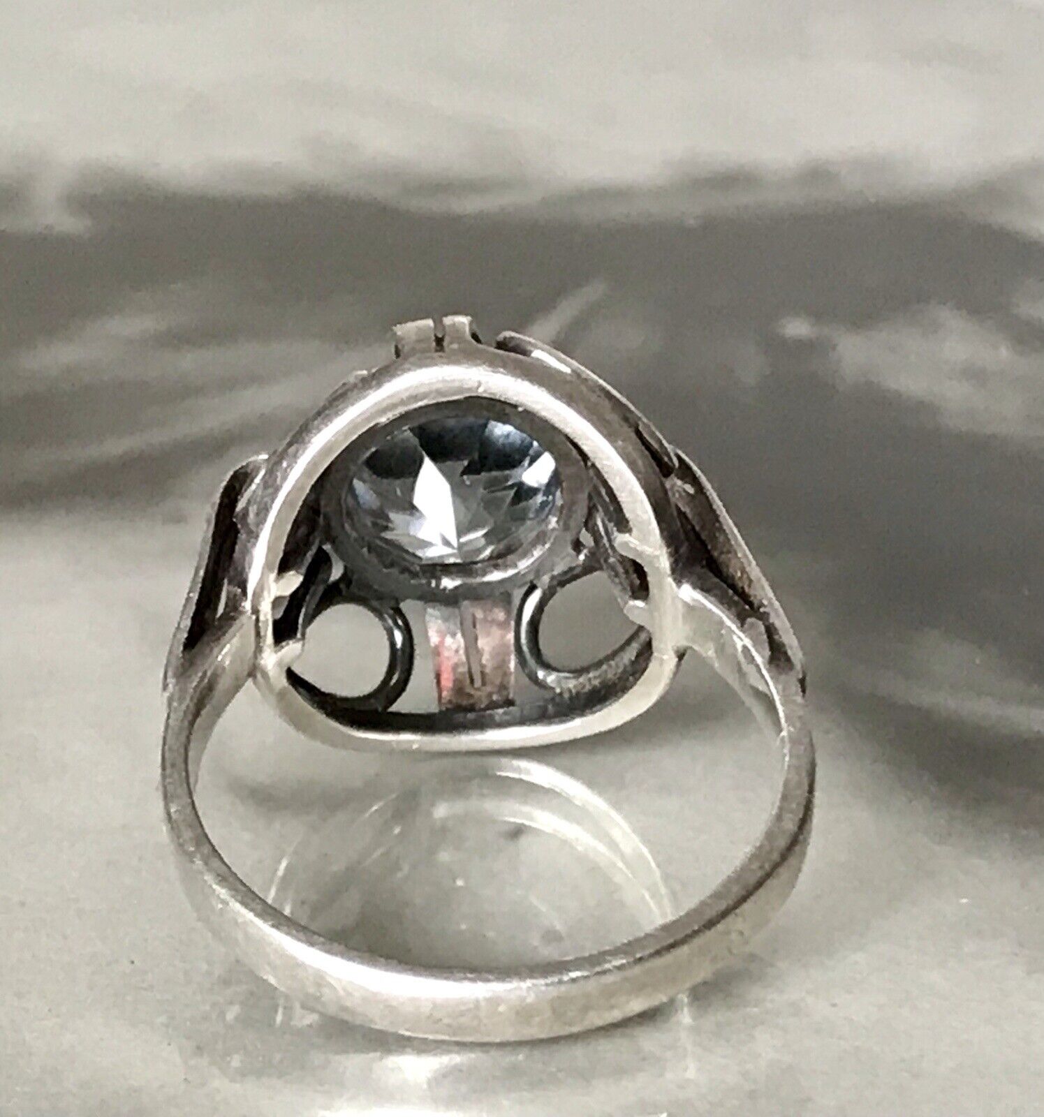 Antik Art Déco Edel blauer Stein DAMEN RING 850 Silber SUPER Design Gr.51 52