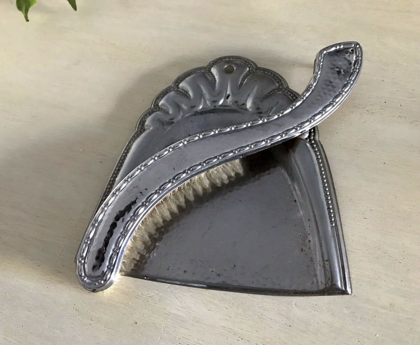 Antik alt Art Déco Tisch Kehrset Krümmelkehrer