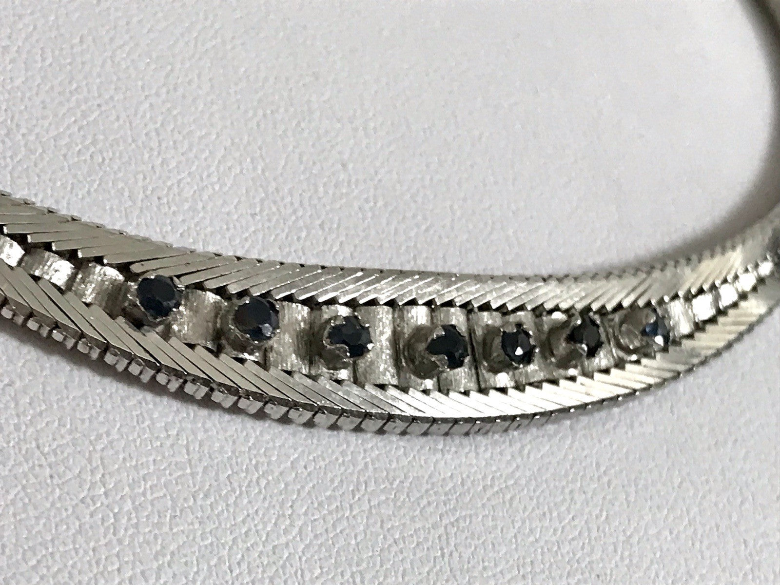 Antik Edel Art Déco 835 Silber Collier rhodiniert Halskette blaue Steine Armband