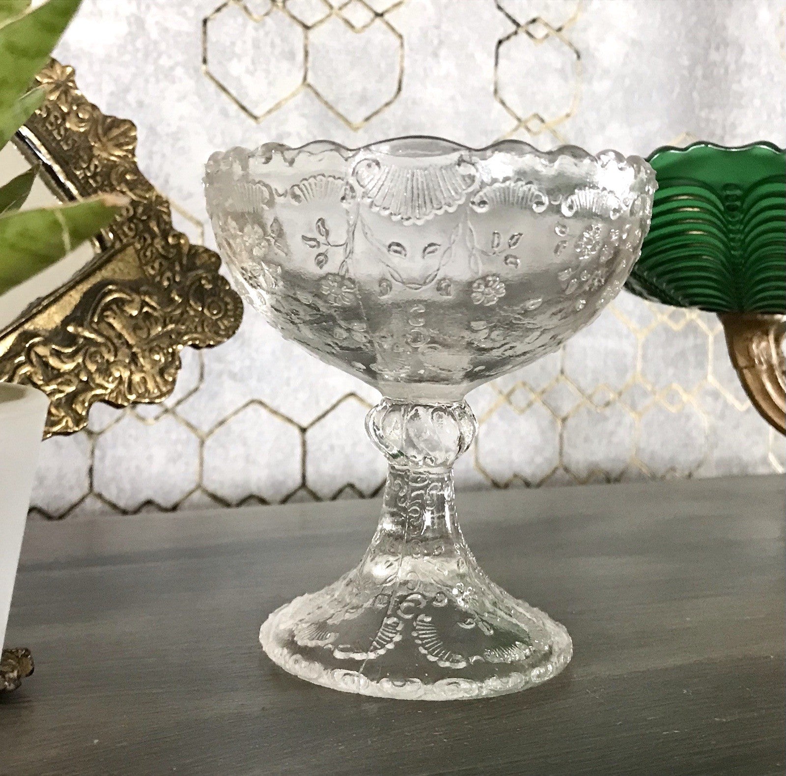 Antik Jugendstil Pressglas Schale Fußschale Schale Zuckerschale Bonboniere süß