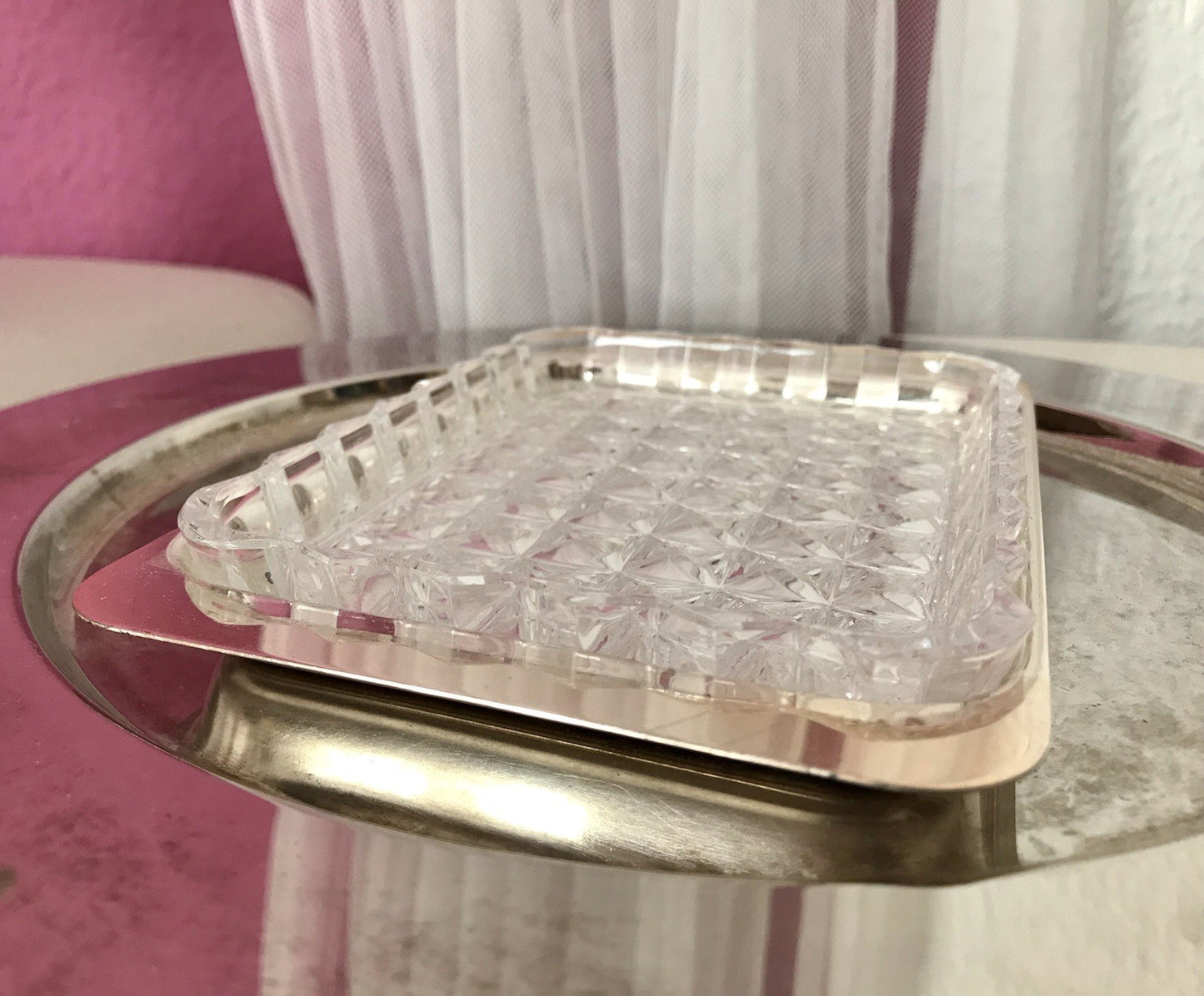 Vintage alt WMF Butterschale versilbert mit Kristallglas Einsatz Wagenfeld Ära