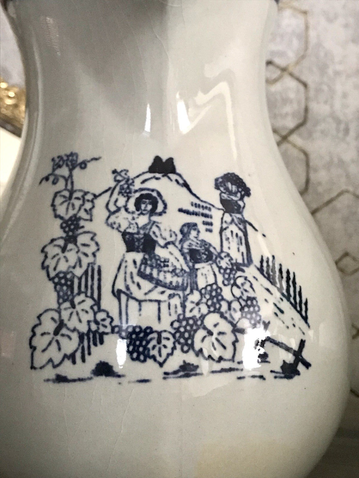 Antik Vintage alt Schankkrug Keramik Steinzeug Weinkrug Kanne grau blau Weinlese