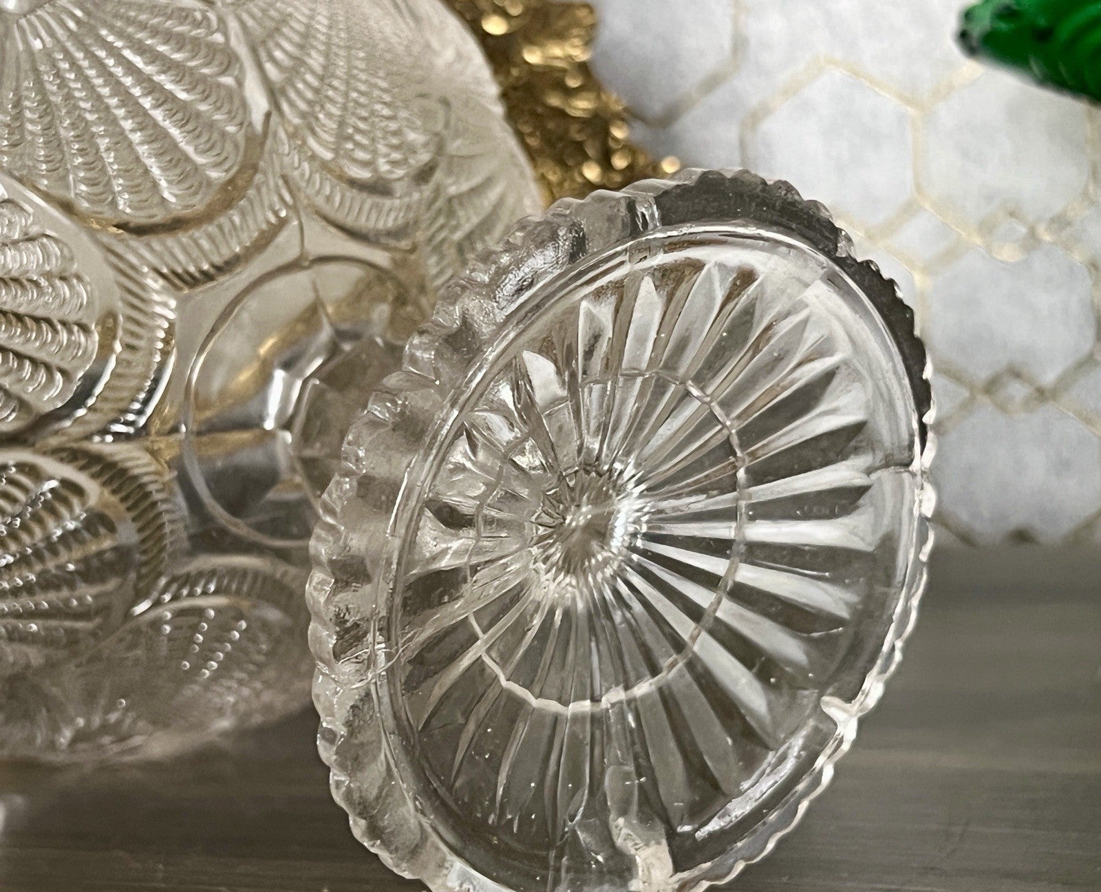 Antik Jugendstil Pressglas Glas Fußschale Schale Zuckerschale