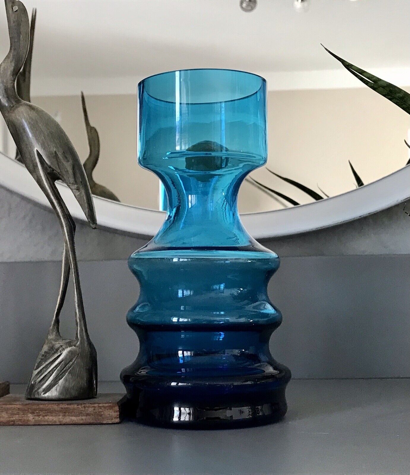 Vintage MCM 60er 70er Jahre blau Glas Kerzenständer Vase  Blumenvase  Glasvase