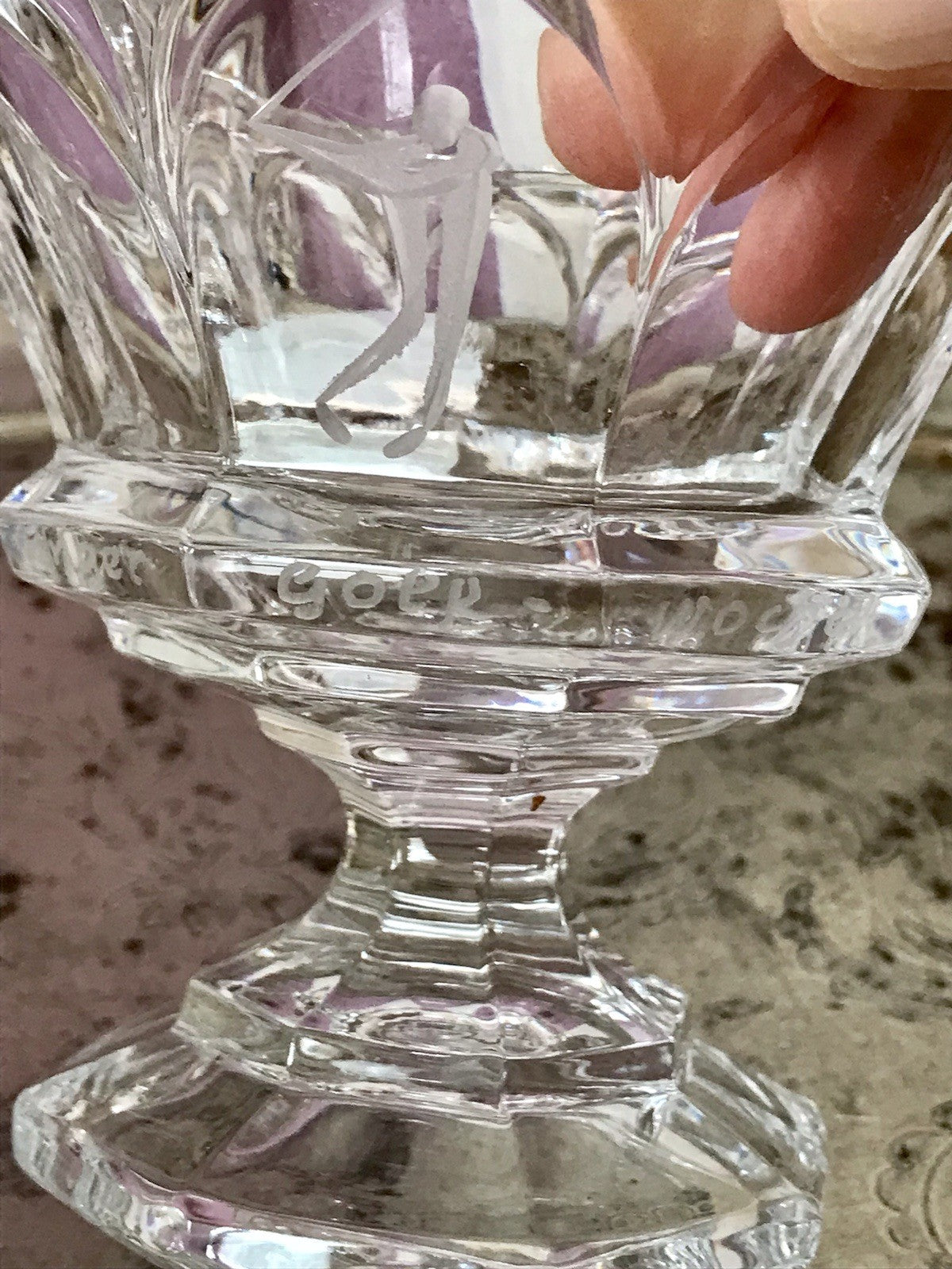 Vintage Bleikristall Deckeldose Bonboniere Glas Kristallglas Golf Pokal 1980