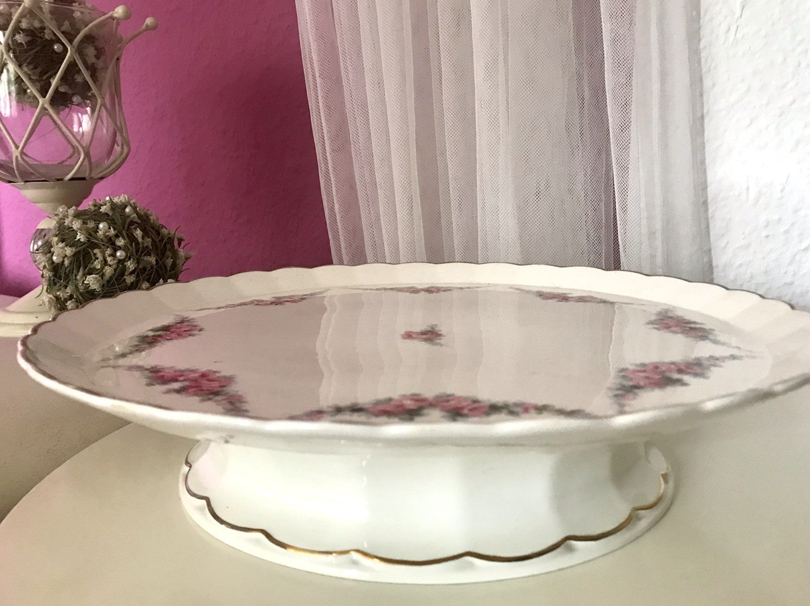 Antik Max Rösler Keramik Tortenplatte Tortenständer Rosen Art Déco