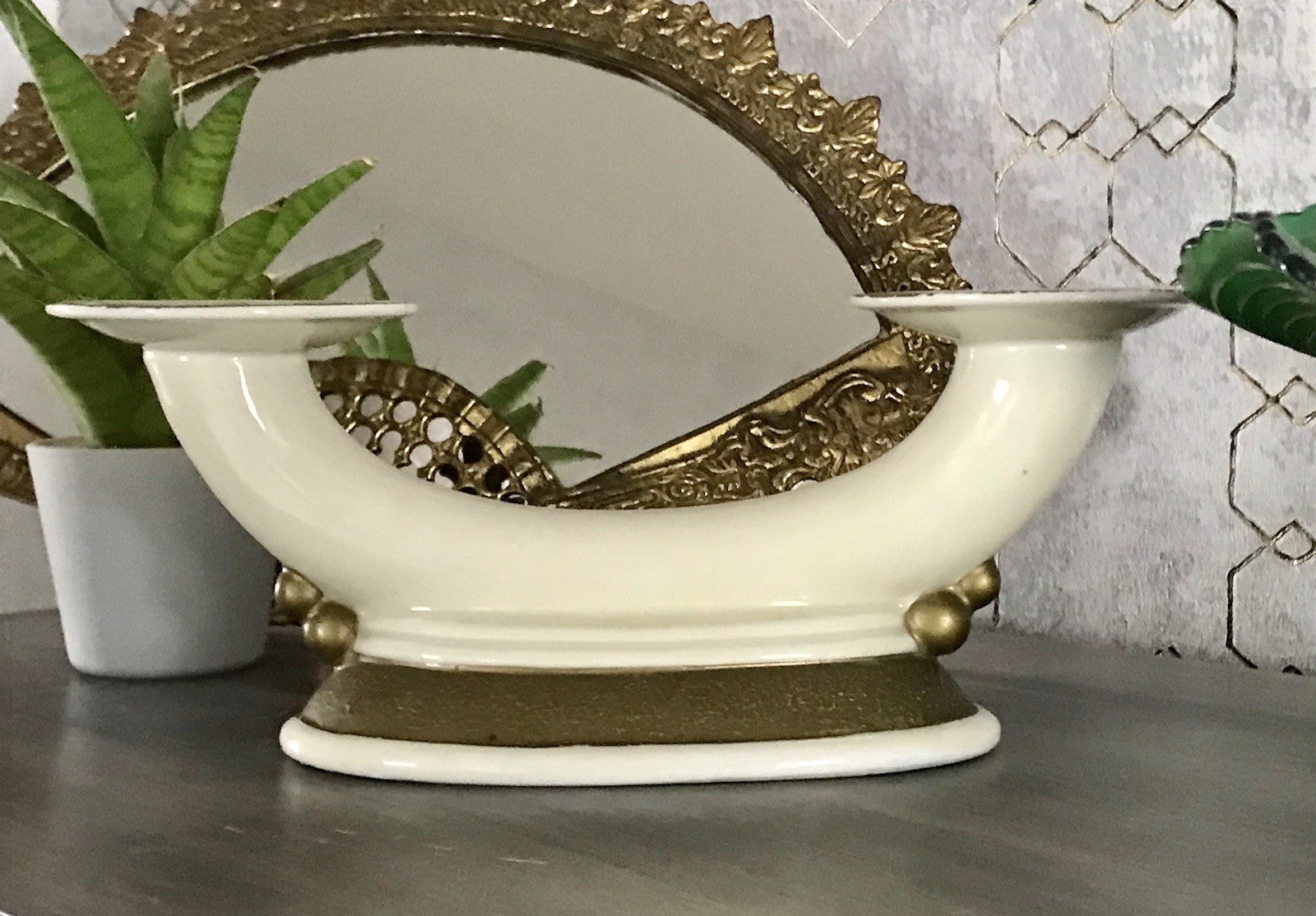 Antik Art Déco Porzellan Kerzenleuchter Neu-Tettau Edel Elfenbein