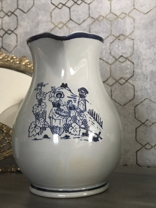 Antik Vintage alt Schankkrug Keramik Steinzeug Weinkrug Kanne grau blau Weinlese