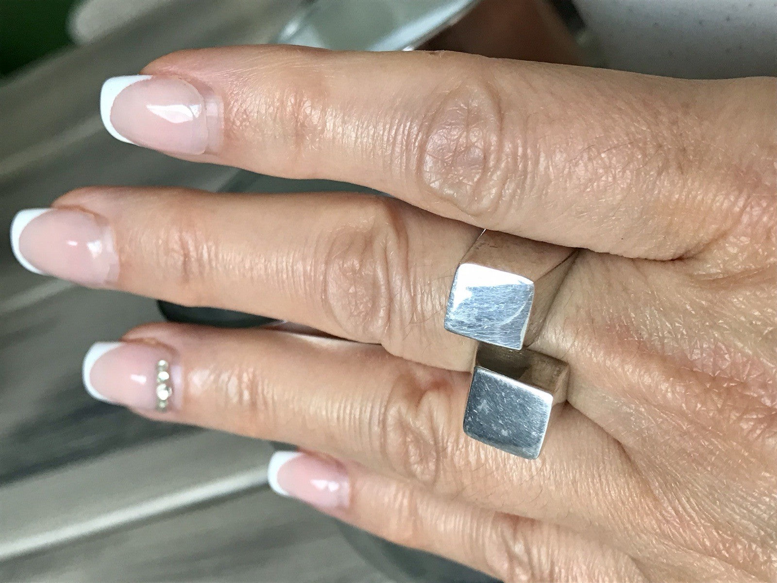 Vintage Modernist Designer DAMEN RING 925 Silber Cube Avantgarde 55 bis 59
