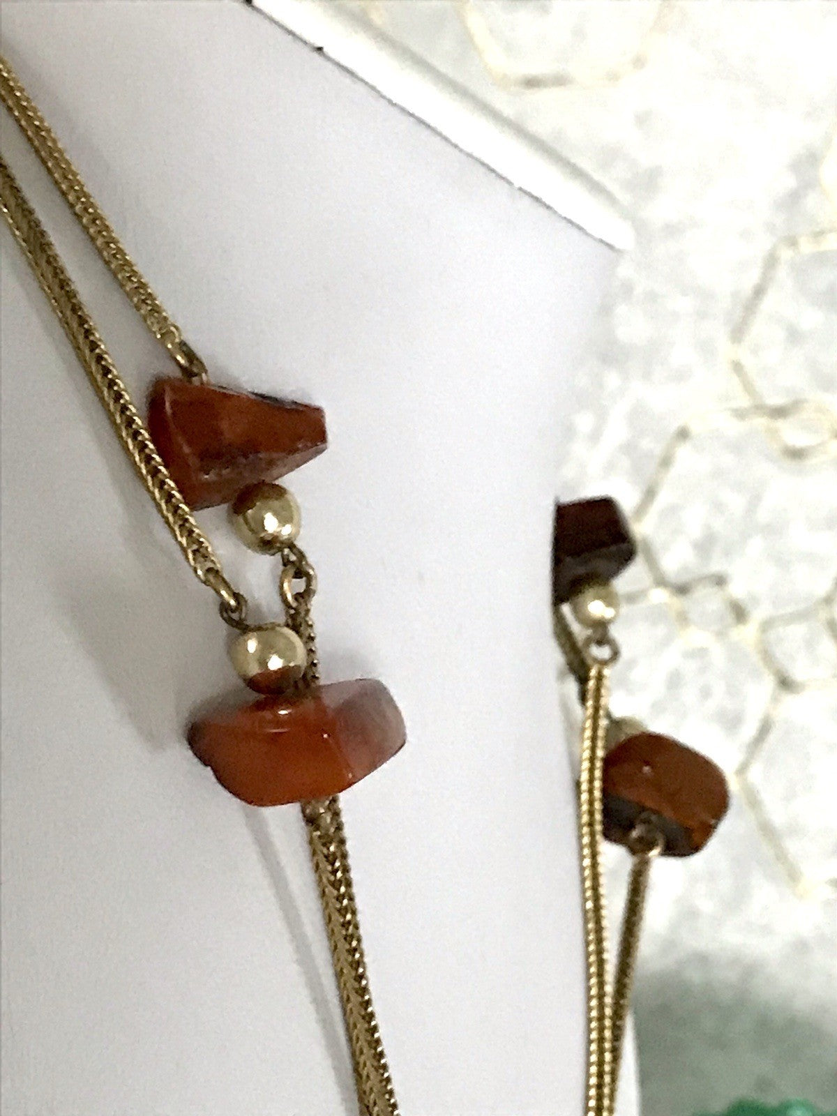 Vintage 60er Halskette Amerik. Doublè gold Steine Bernstein? Achate? SCHÖN