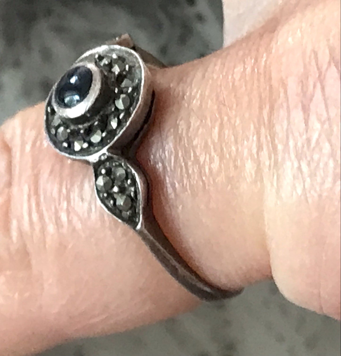 Antik Art Déco Edel Onyx Markasite DAMEN RING Silber 925 Gr.51 16,2