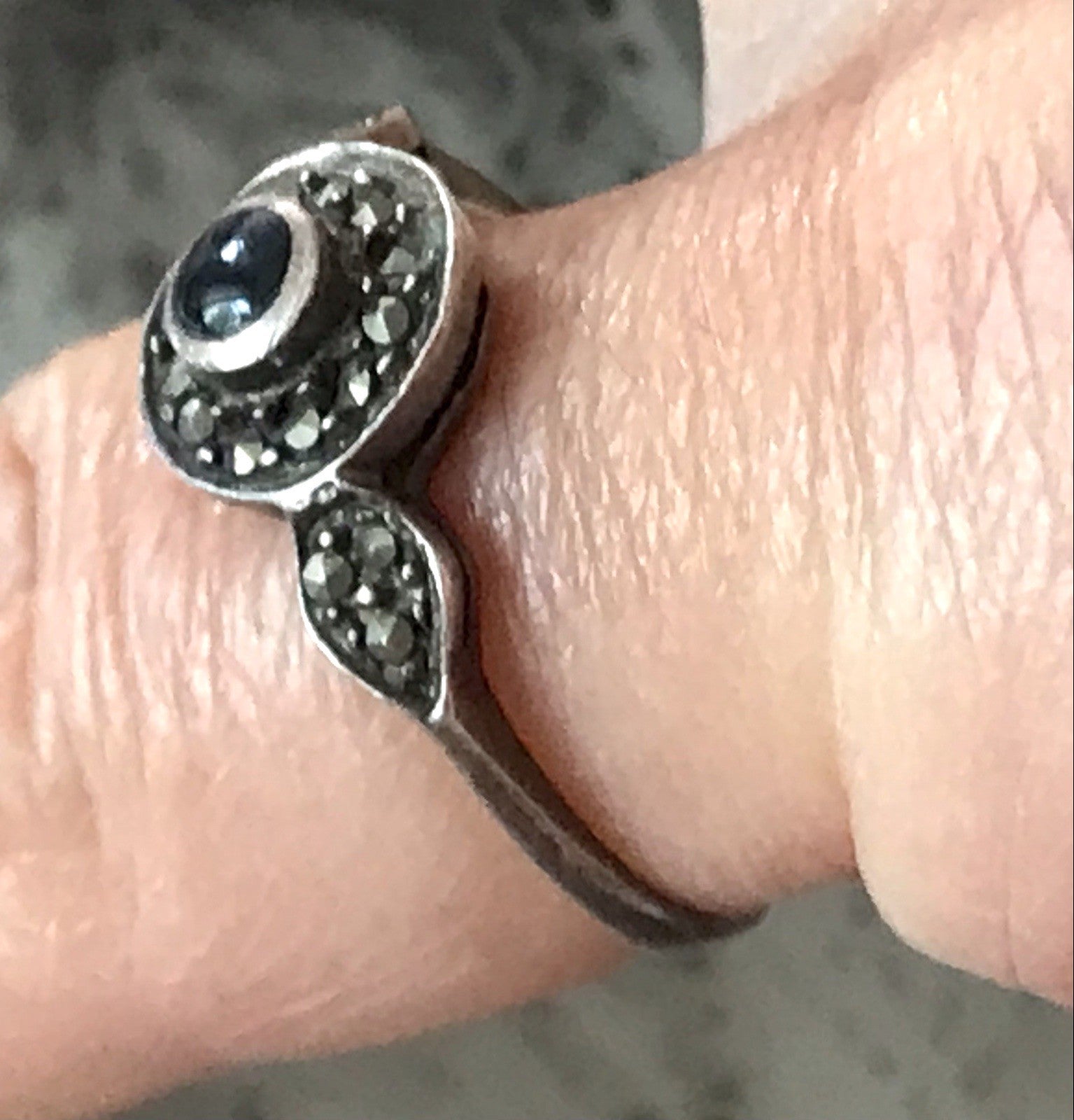 Antik Art Déco Edel Onyx Markasite DAMEN RING Silber 925 Gr.51 16,2