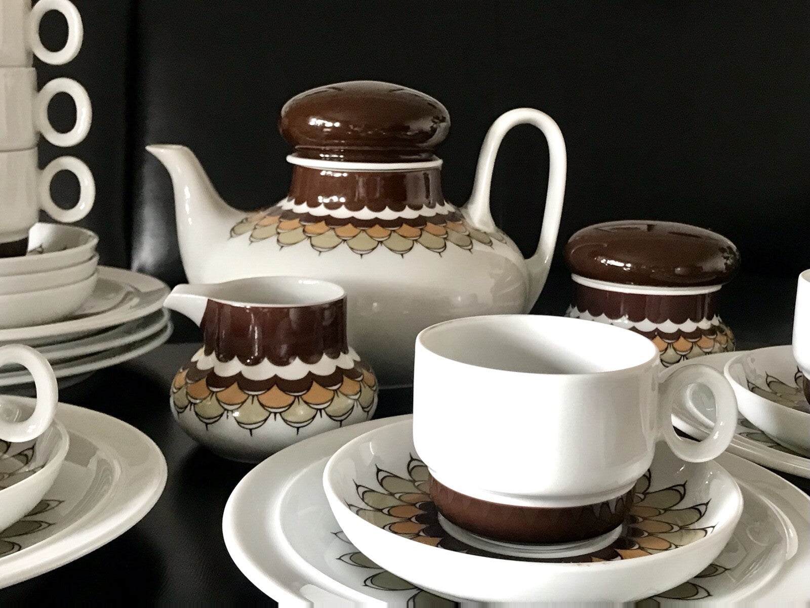 Alt Vintage 70er Thomas Porzellan Kaffeeservice weiß braun orange Wirkalla 6 P.