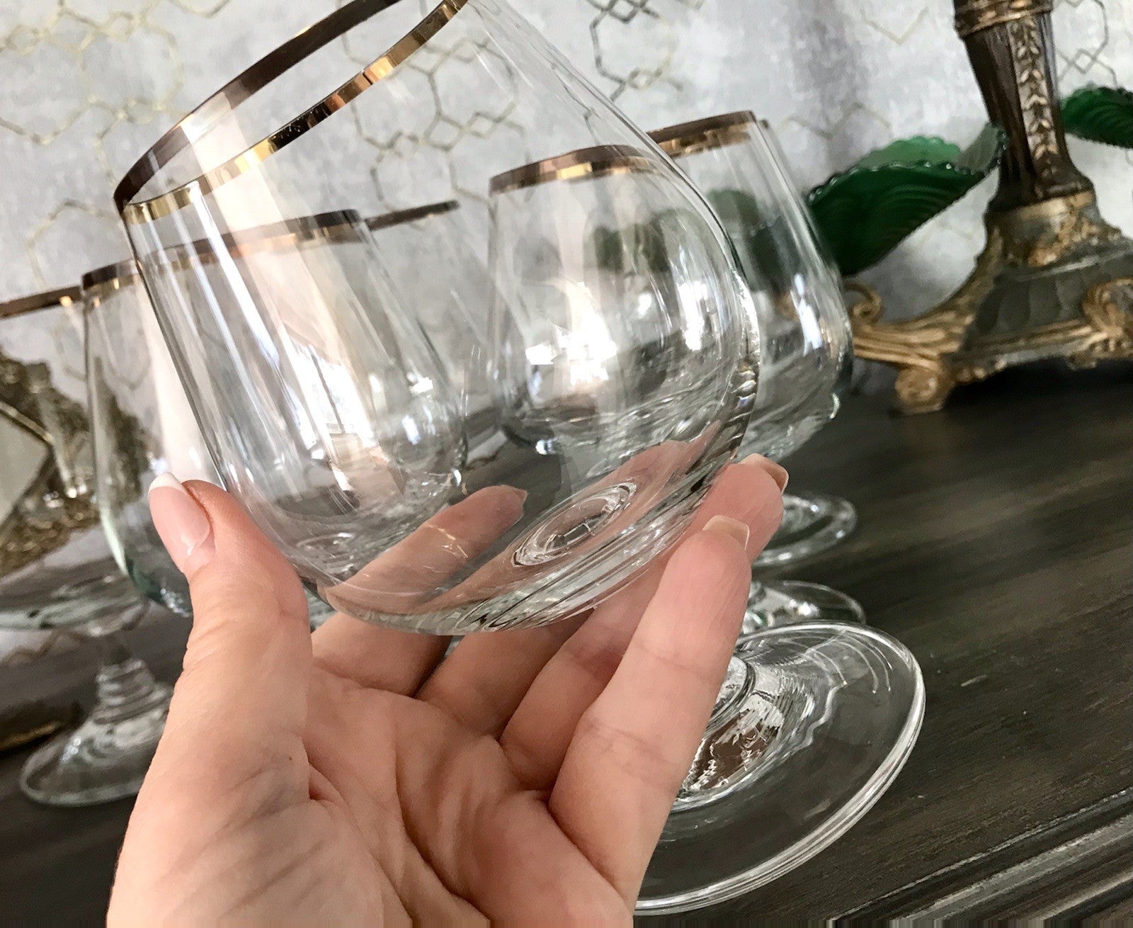 Art Déco Stil 6 Gläser Cognacschwenker Cognac Gläser Glas Goldrand Lausitzer