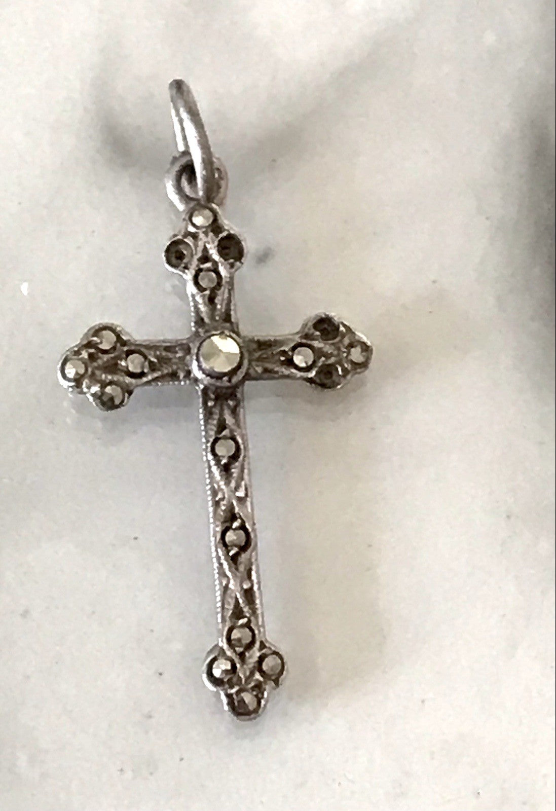 Antik Art Déco Echtsilber Silber Kreuz Anhänger Kettenanhänger Markasite