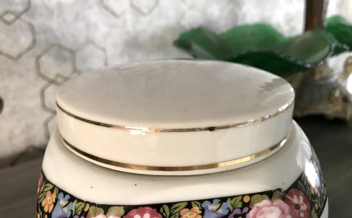 Antik Porzellan Dose Vorratsgefäß Vorratsdose Mehl Blumenborte Art Déco