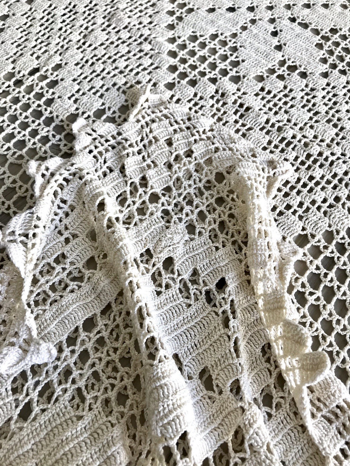 Antik Häkelspitze Tischdecke gehäkelt Creme Baumwolle Spitze Landhaus 170x145