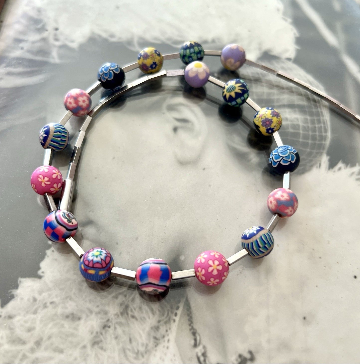 Swatch Bijoux Pila Halskette Damen Mädchen Edelstahl bunte Polymer Perlen Kette