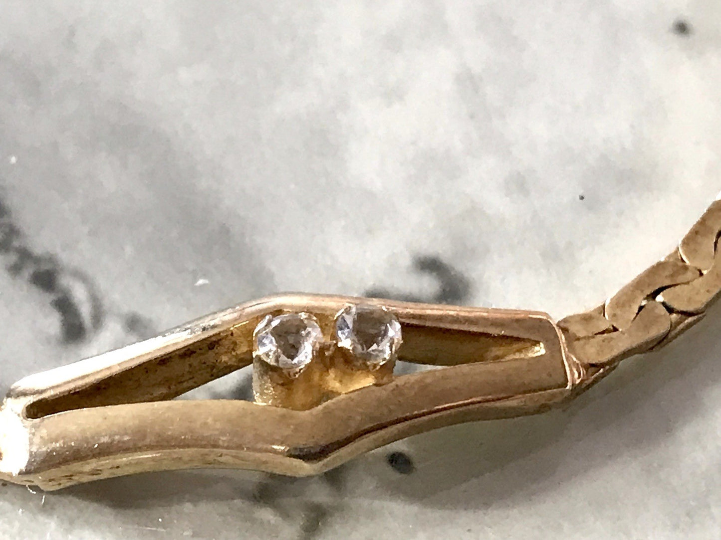 Alt Edel Vintage 835 Silber vergoldet Collier Halskette farblose Steine