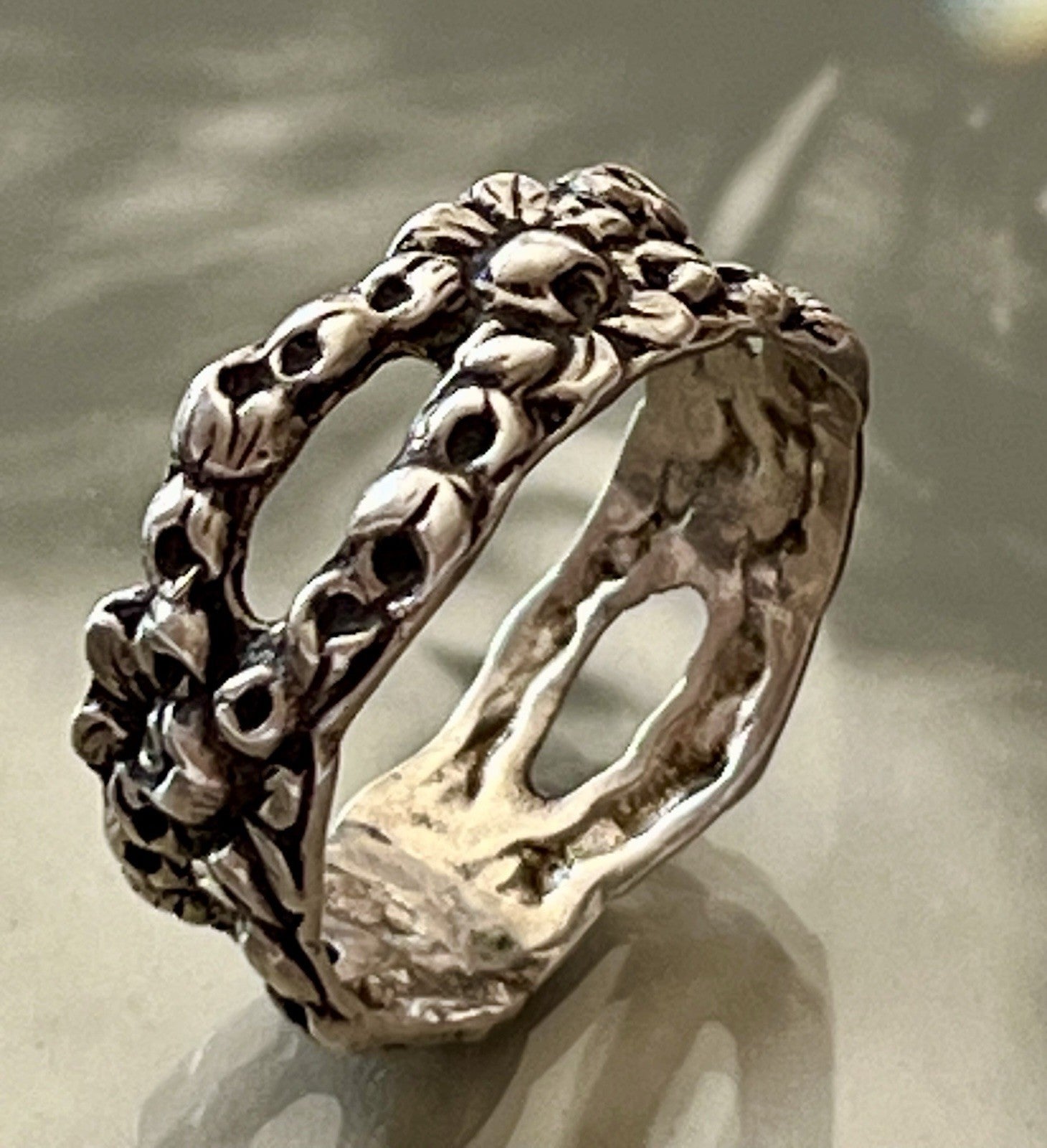 Antik Jugendstil Art Déco Bandring RING 800 Silber Gr.66 67 Durchbruchmuster