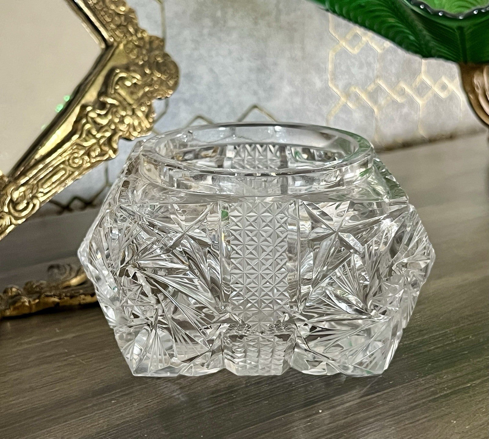 Antik Vintage Art Deco EDEL Glasdose Deckeldose Schatulle Kristallglas Schliff