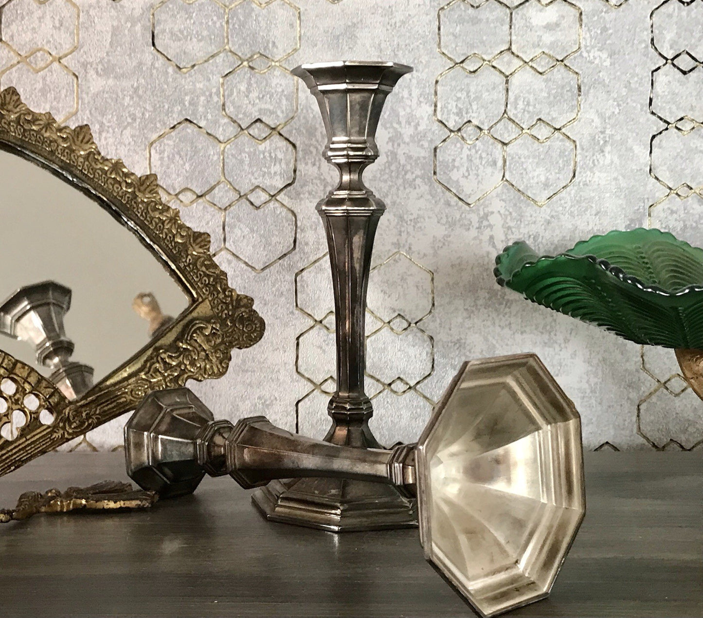 Antik 2 Kerzenleuchter Kerzenständer Art Déco Leuchter versilbert