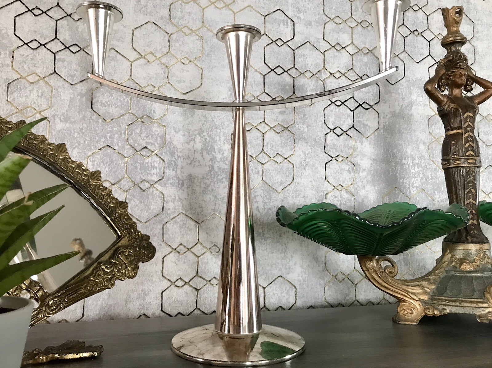 Alt Vintage 60er MCM Kerzenleuchter Kerzenständer Leuchter versilbert