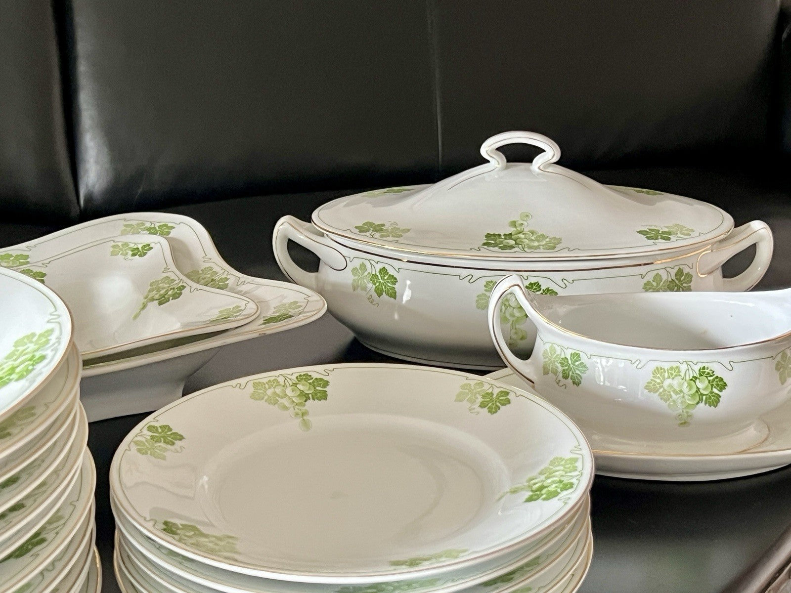Antik Jugendstil Porzellan Tafelservice 11 Pers.- Kästner Saxonia Weinranken
