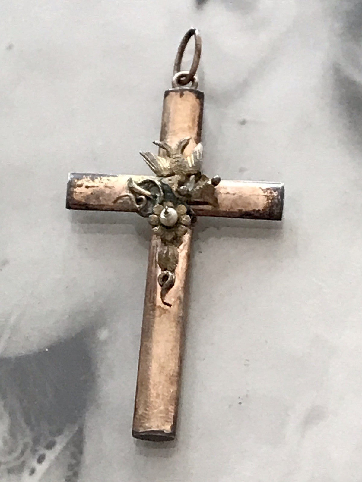 Antik Kettenanhänger  Anhänger Schaumgold? Walzgold? gold Doublè? Kreuz Perle