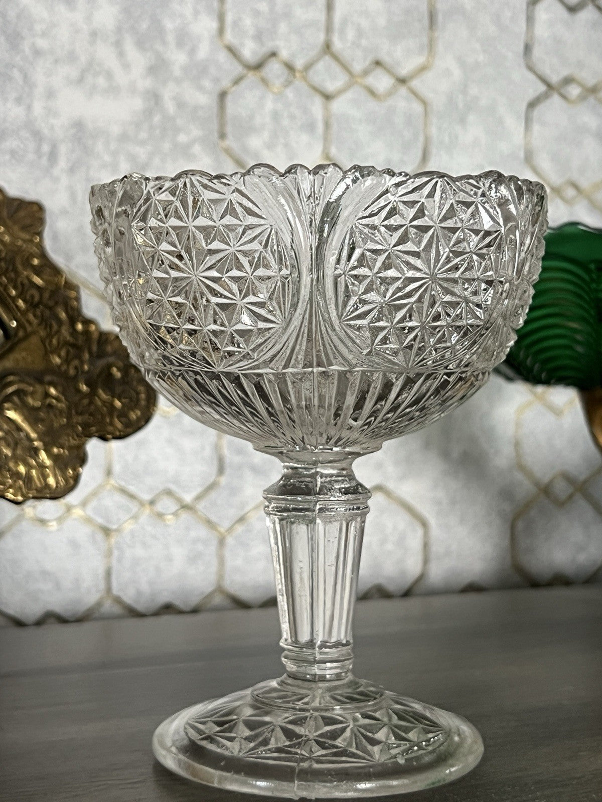 Antik Jugendstil Pressglas Glas Fußschale Schale Zuckerschale