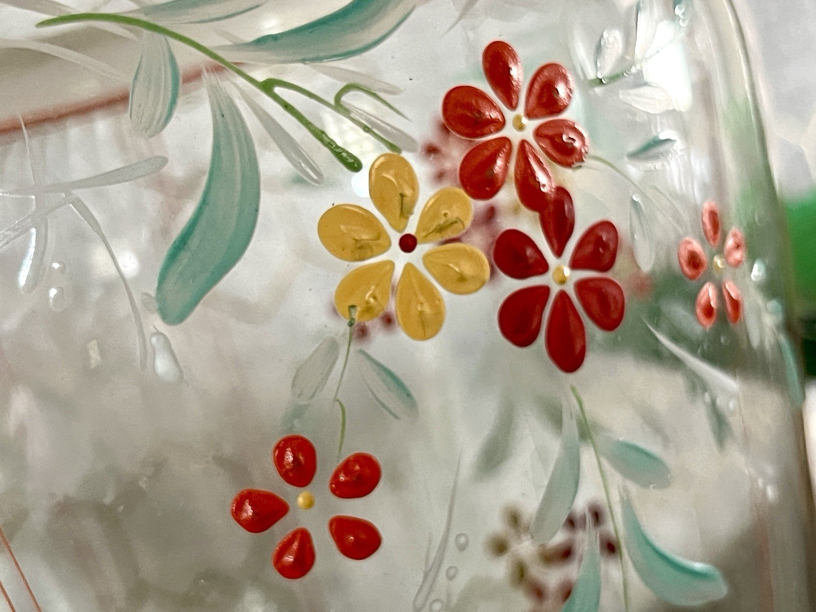 Antik GROẞ Vase Glasvase Art Déco teils satiniert bunte Malerei markant 1930er