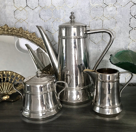 Antik Jugendstil Kaffee Kernstück Zuckerdose Rahmgießer Kanne vernickelt?