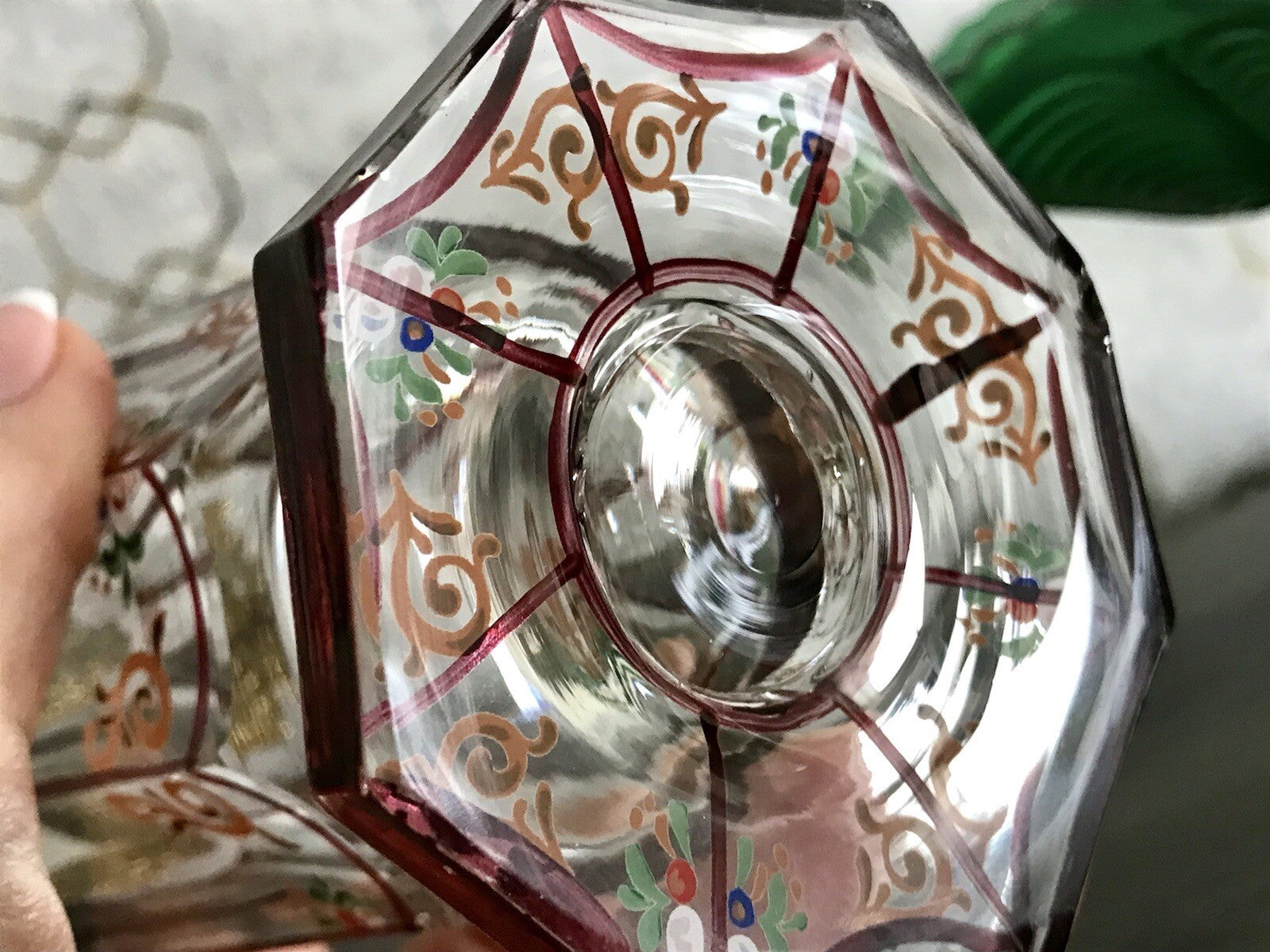 Antikisiert Replik Böhmisch Biedermeier Email-Malerei Glas Fußbecher bemalt