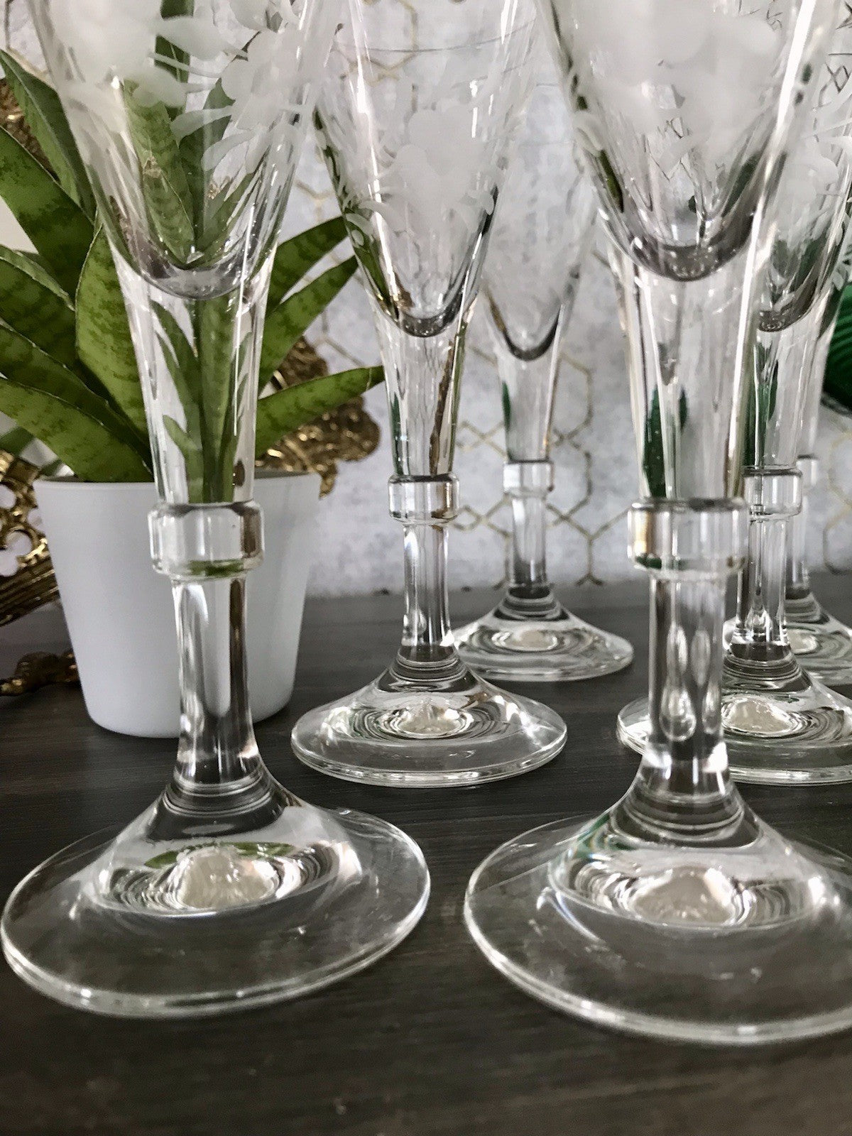 Antik Alt 6 Cherrygläser Gläser Kristallglas graviert