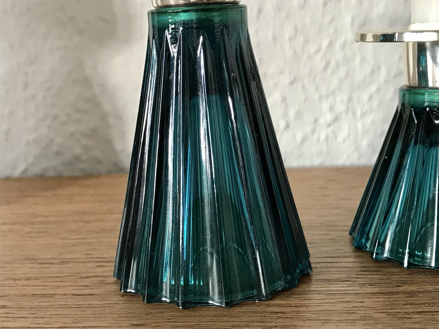 Vintage alt WMF 2 Leuchter Glas türkis versilbert Wagenfeld Ära