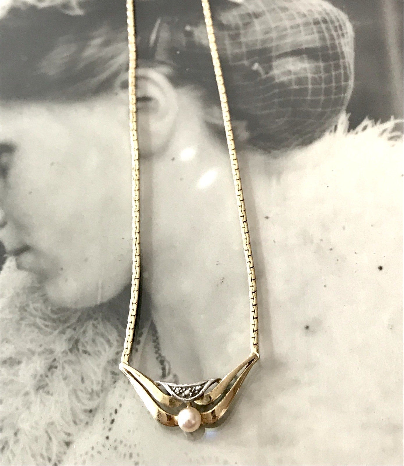 Vintage Amerik. Doublè vergoldet Schmuck Kette Halskette Collier Perle