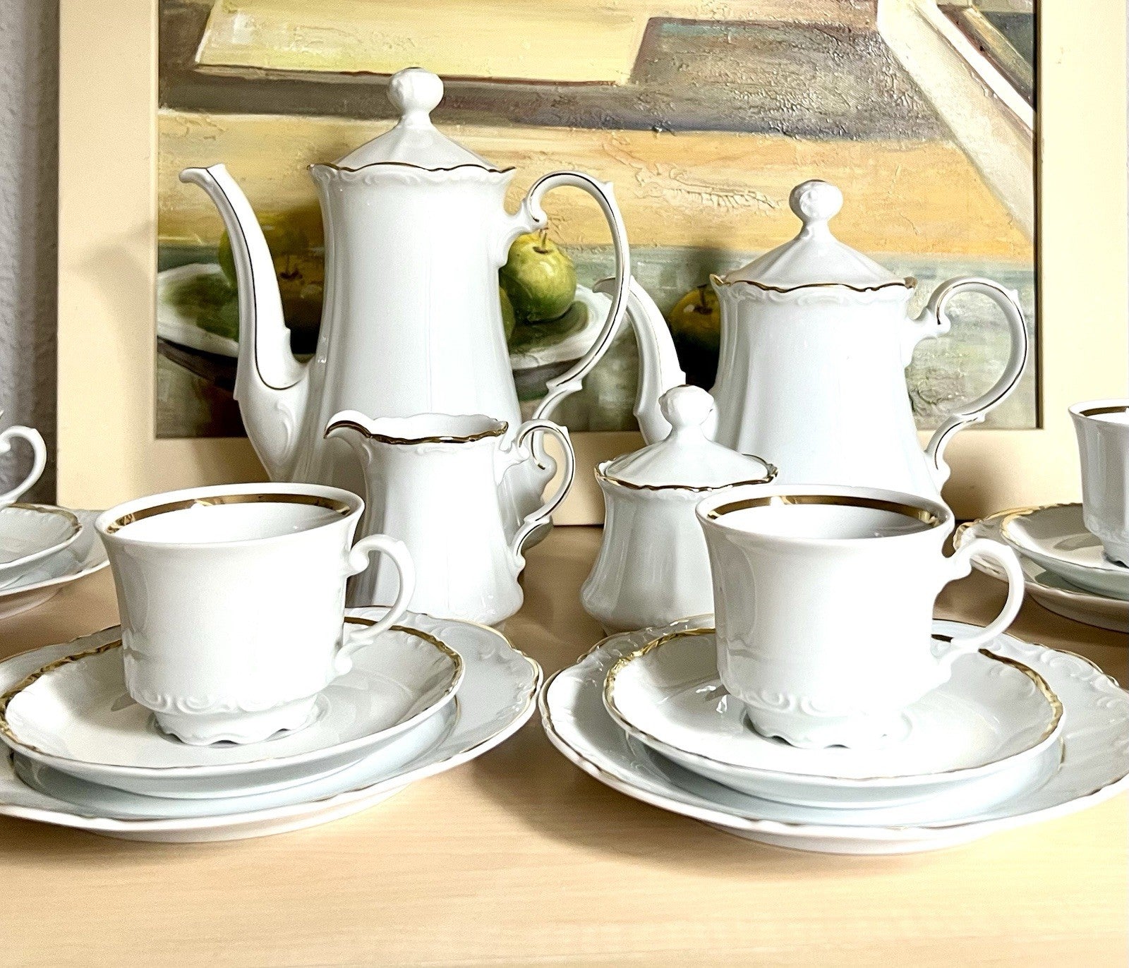 Vintage klassisches  Mitterteich Porzellan Kaffeeservice weiß gold 12 Pers. WOW!