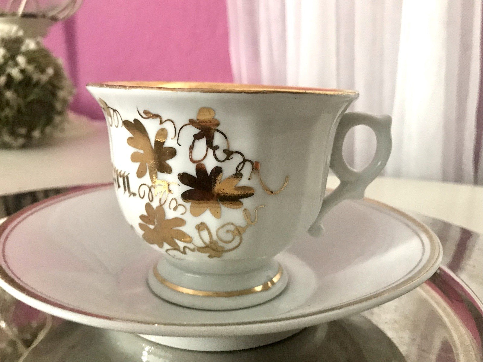 Antik Porzellan Andenken Becher Gedeck Sammeltasse Tasse „Dem Hausherrn“