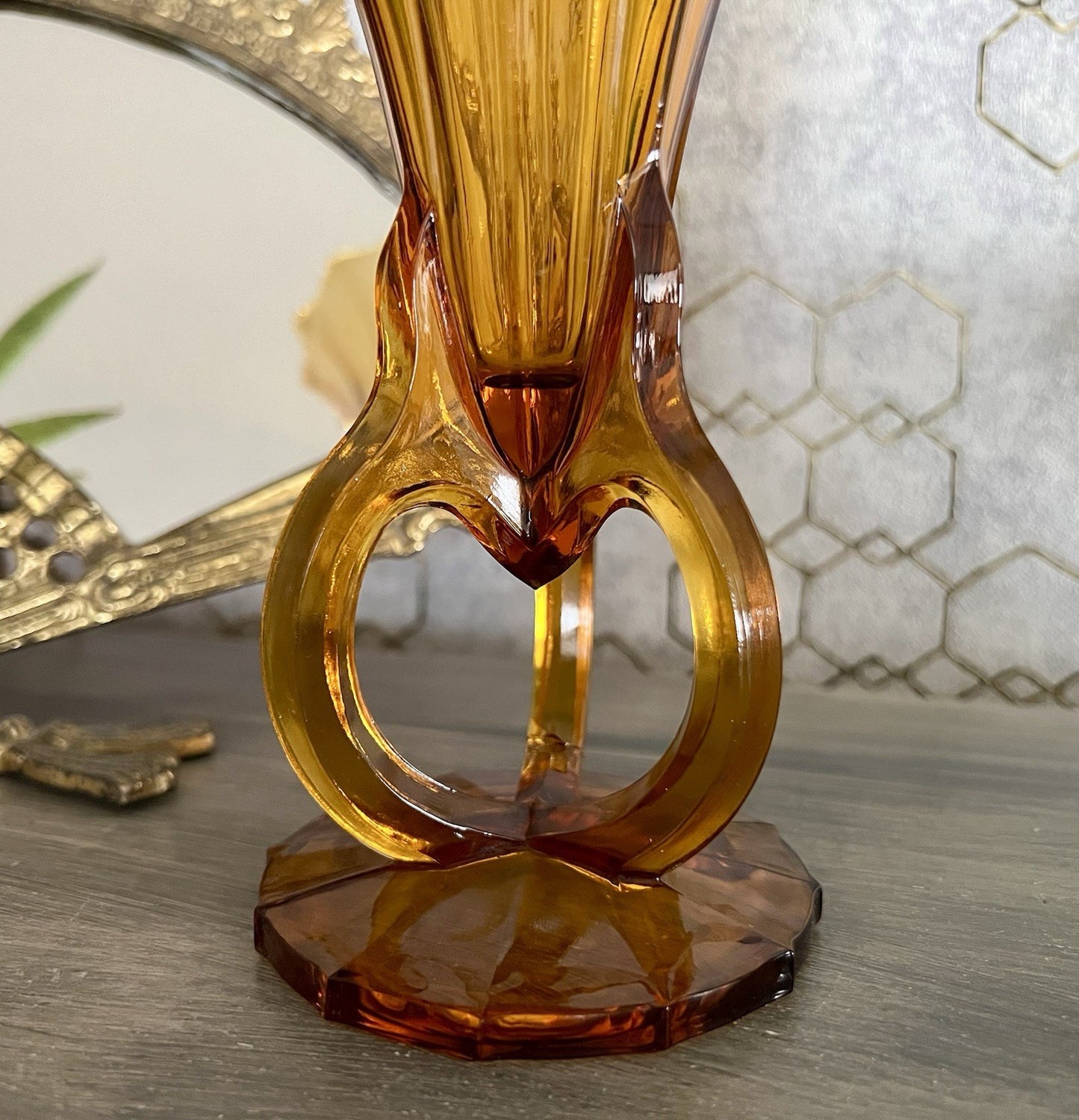 Art Déco 1 Vase Glasvase Pressglas Antik Bernstein Gelb Amber Glas Stölzle?