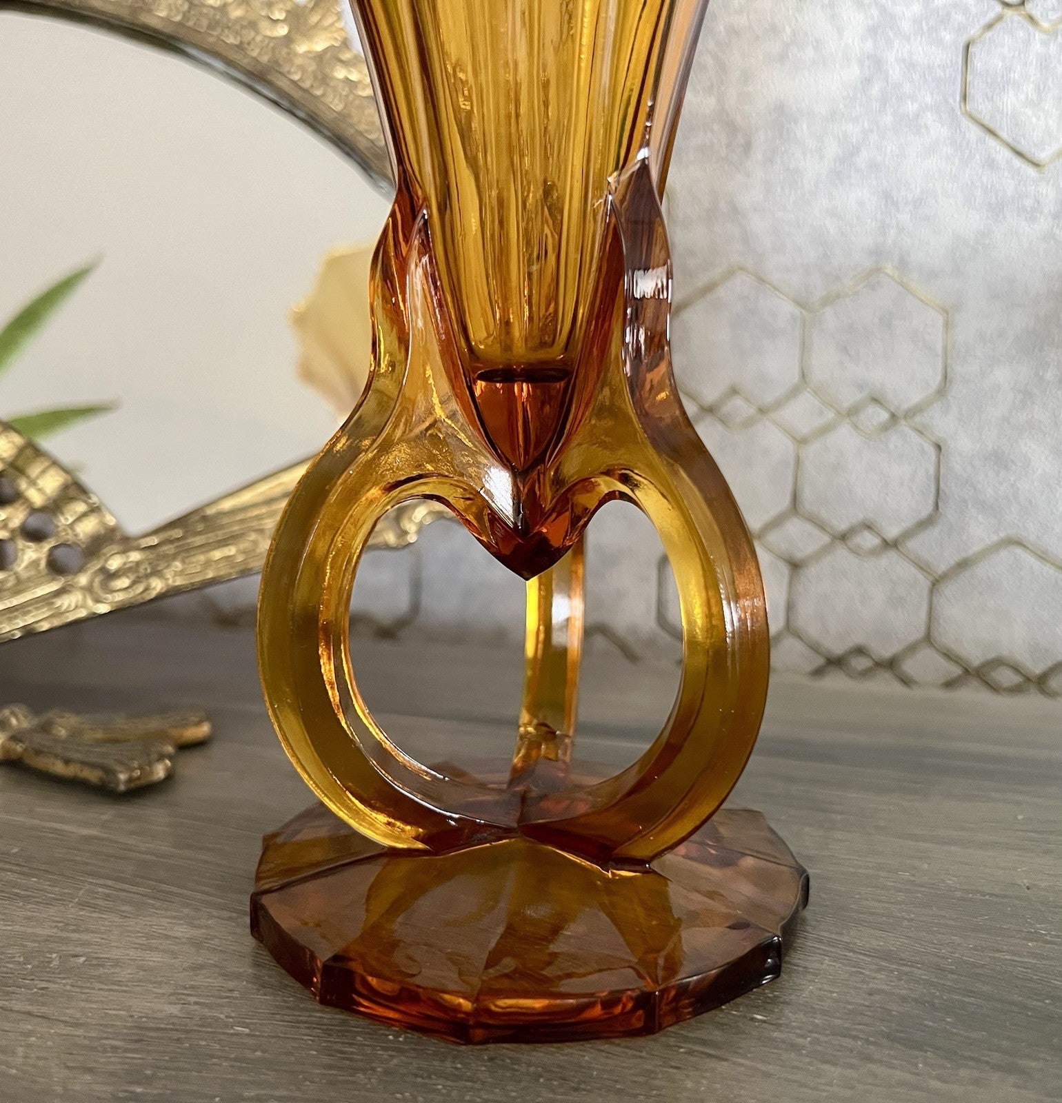 Art Déco 1 Vase Glasvase Pressglas Antik Bernstein Gelb Amber Glas Stölzle?