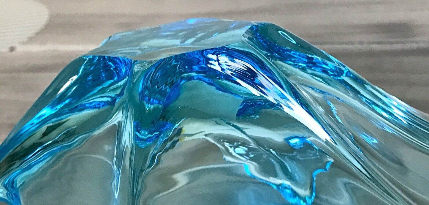 Murano 60er 70er Jahre Schale Glas Schön zipfelig türkis blau